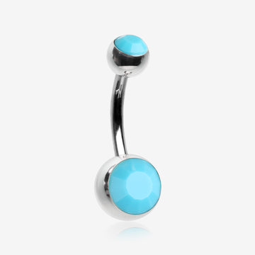 Turquoise Double Gem Ball Steel Belly Button Ring-Turquoise